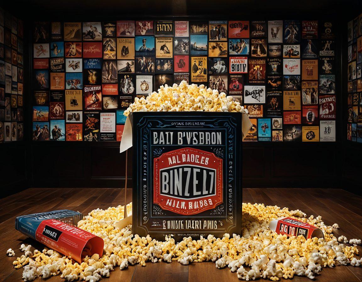 A cinematic vault bursting open with glowing film reels and vibrant movie posters, showcasing blockbusters and indie gems. Surrounding the vault, a diverse group of excited film fans eagerly reaching for the cinematic treasures inside, with expressions of wonder and anticipation. The background is filled with a dramatic spotlight effect, highlighting the richness of storytelling in film. Cinematic elements like clapperboards and popcorn create a lively atmosphere. super-realistic. vibrant colors. 3D.